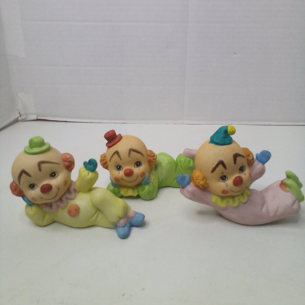 Vintage Ceramic Baby Clowns Lot of 3 Figurine Painted Shelf Sitter